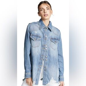 Free People Moonchild Blue Denim Distressed Shirt Jacket Small